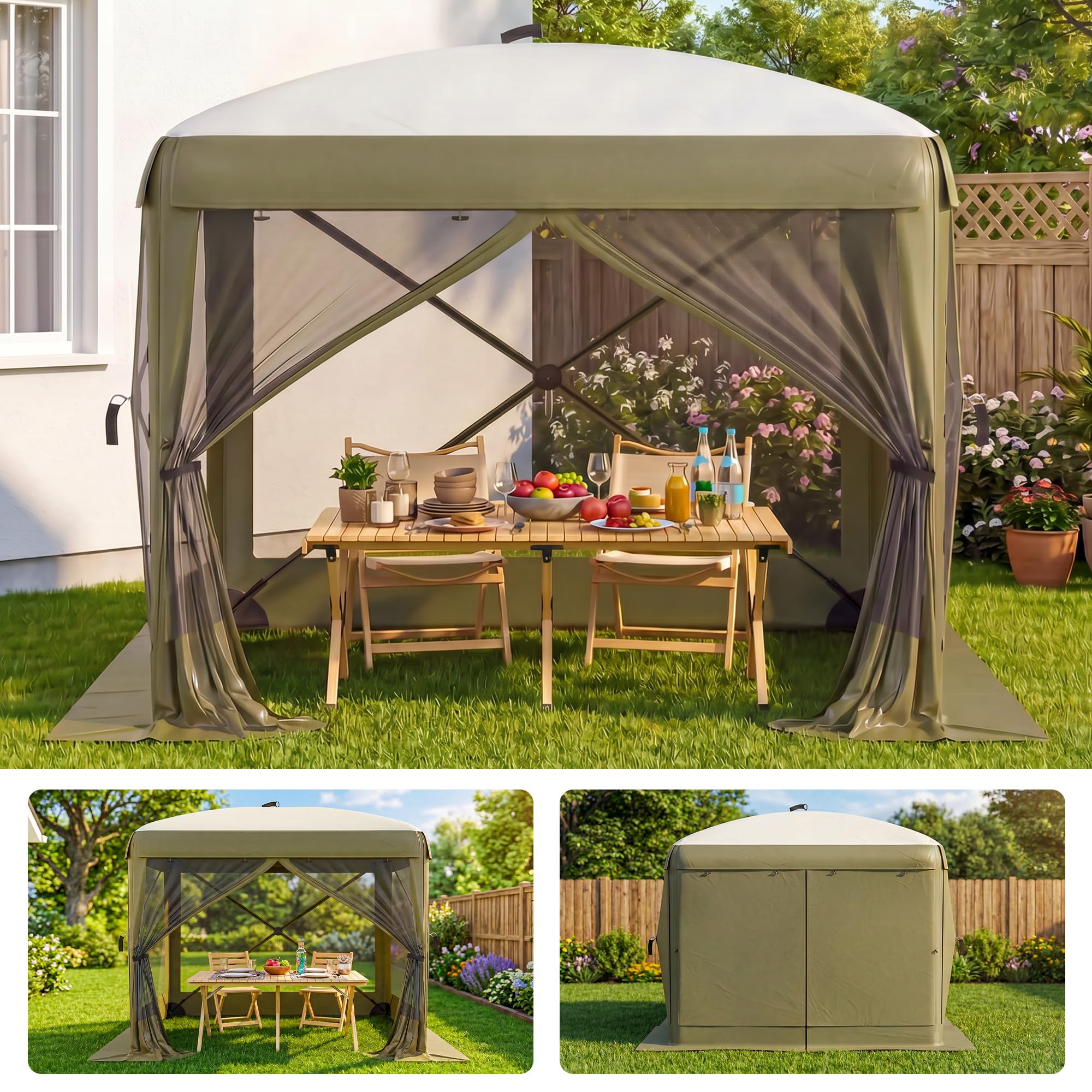 Outdoor Adventure Tent - Spacious 8x8FT 11x11FT 12x12FT 6-Sided Pop-Up
