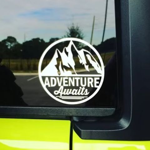 Outdoor Adventure Words - Adventure Awaits Mountain Campervan Car Sticker