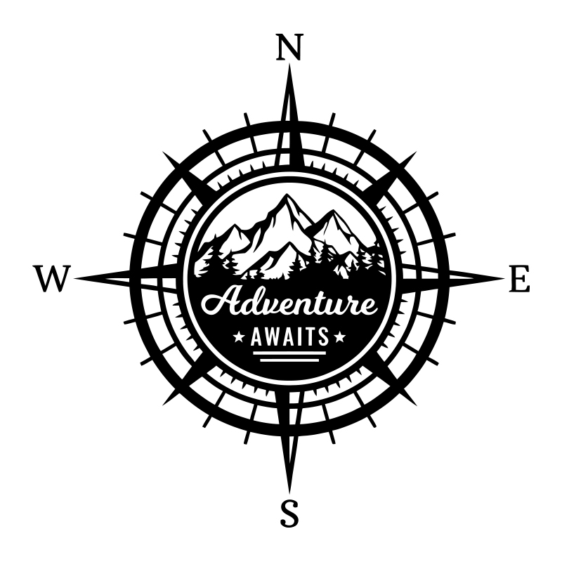 Outdoor Adventure Words - Adventure Awaits Compass Car Stickers Decoration