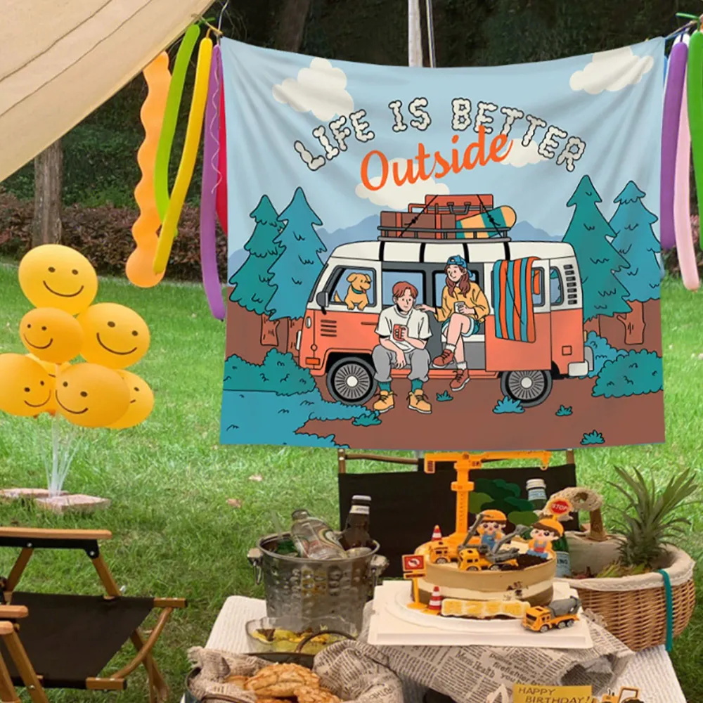 Retro Camper Van Tapestry, Out - огляд і ціна Outdoor Adventure Background